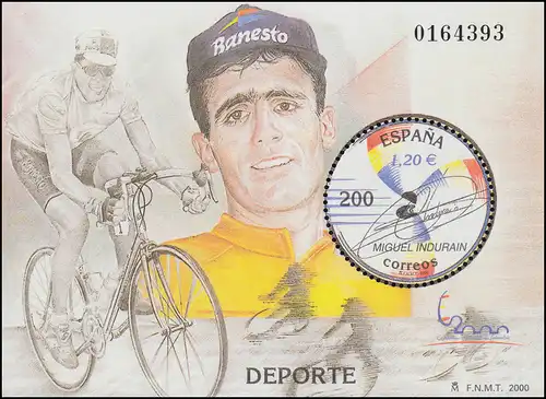 Spanien Block 90 Sport: Radfahrer Miguel Indurain, **/MNH