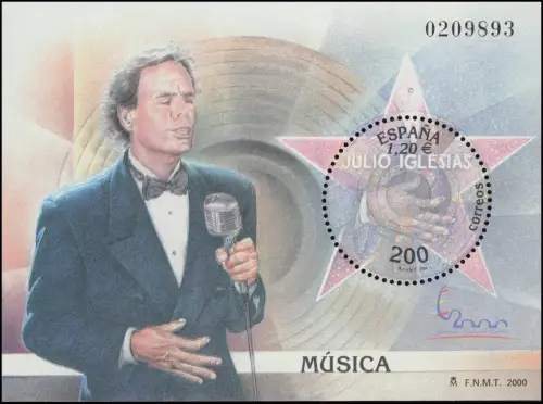 Spanien Block 86 Musik: Sänger Julio Iglesias, **/MNH