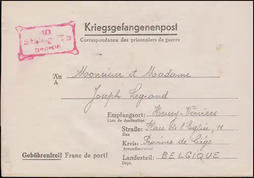 Kriegsgefangenenpost Stalag 18 II c auf Brief geschrieben 20.2.1944 nach Belgien