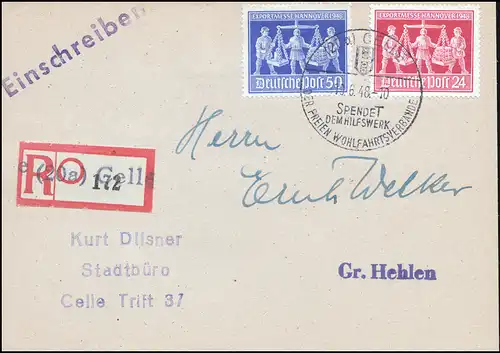 969-970 Messe Hannover auf R-Postkarte Not-R-Zettel SSt CELLE Spendet 19.6.48