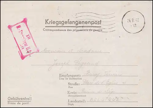 Kriegsgefangenenpost Stalag 18 M.-Stammlager II C Faltbrief Tarnstempel 24.3.42