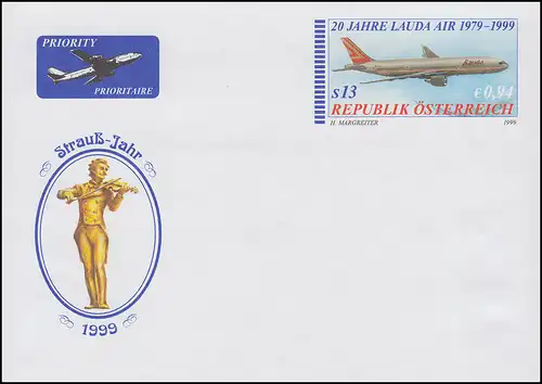 Österreich U 91 20 Jahre Lauda-Air: Auslandsumschlag zum Strauß-Jahr 1999, **