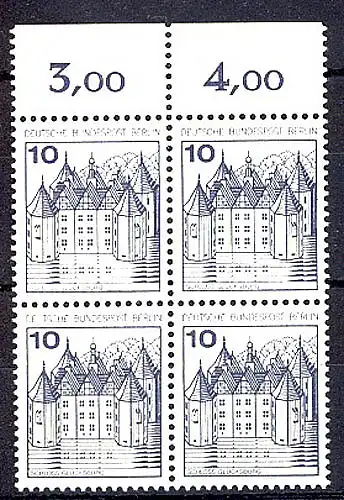 532 Burgen u.Schl. 10 Pf OR-Viererbl. ** postfrisch