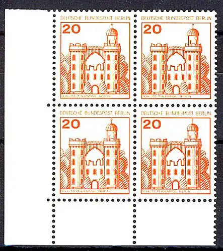 533 Burgen u.Schl. 20 Pf Eck-Vbl. ul ** postfrisch