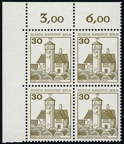 534 Burgen u.Schl. 30 Pf Eck-Vbl. ol ** postfrisch