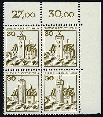 534 Burgen u.Schl. 30 Pf Eck-Vbl. or ** postfrisch