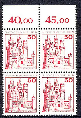 536 Burgen u.Schl. 50 Pf OR-Viererbl. ** postfrisch