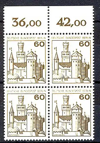 537 Burgen u.Schl. 60 Pf OR-Viererbl. ** postfrisch