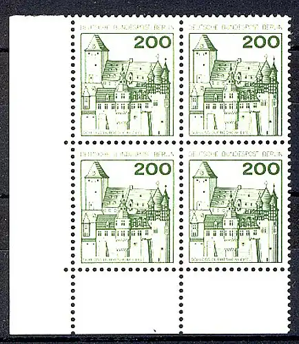 540 Burgen u.Schl. 200 Pf Eck-Vbl. ul ** postfrisch