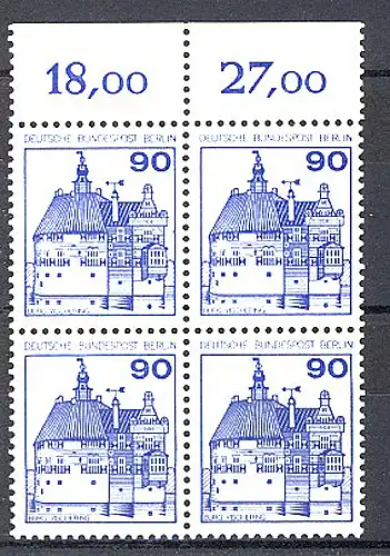 588 Burgen u.Schl. 90 Pf OR-Viererbl. ** postfrisch