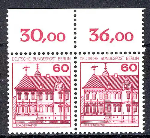 611 Burgen u.Schl. 60 Pf Paar OR ** postfrisch