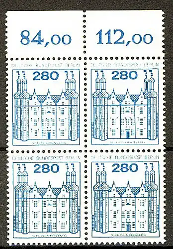 676 Burgen u.Schl. 280 Pf OR-Viererbl. ** postfrisch