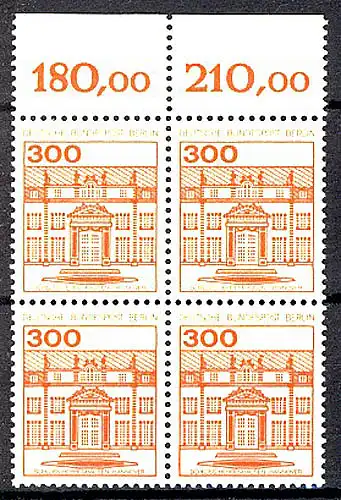 677 Burgen u.Schl. 300 Pf OR-Viererbl. ** postfrisch