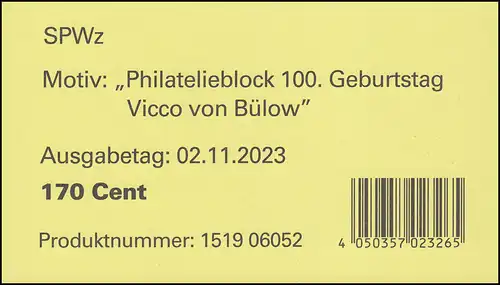 Block 92 Geburtstag von Bülow und Loriot - Beipackzettel