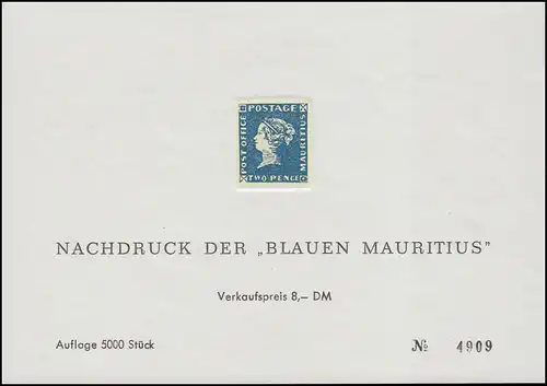 Nachdruck der "Blauen Mauritius", Auflage: 5000