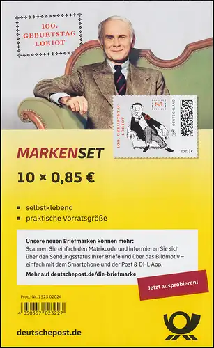FB 131 Geburtstag Bülow und Loriot, Folienblatt 10x3800, postfrisch **/MNH