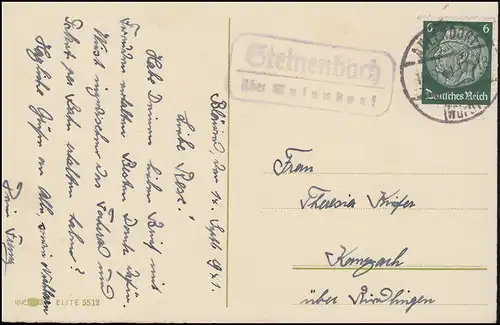 Landpost Steinenbach über Aulendorf (Württ.) 1941 auf AK Blumen