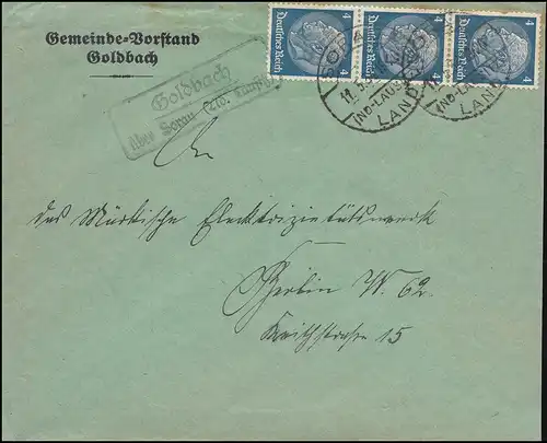 Landpost Goldbach über Sorau (Niederlausitz) Land 11.5.34 auf Brief 
