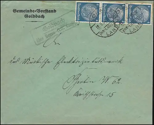 Landpost Goldbach über Sorau (Niederlausitz) Land 11.5.34 auf Brief