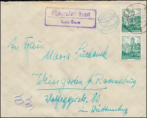 Landpost Rückersdorf-Reust Kreis Gera auf Brief GERA 1962