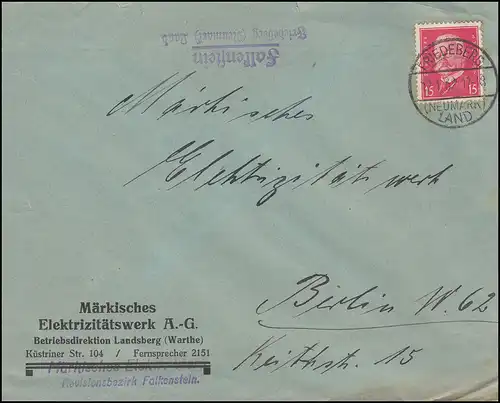 Landpost Falkenstein über Friedeberg (Neumark) Land 12.1.32 auf Brief