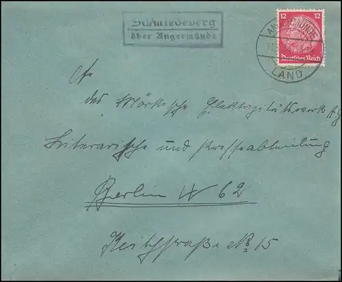 Landpost Schmiedeberg über Angermünde Land 11.9.34 auf Brief