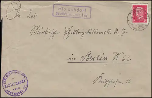 Landpost Bloischdorf über Spremberg (Niederlausitz) Land 14.1.32 auf Brief 