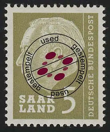 Saarland 384 Heuss 5 (Fr) 1957, O