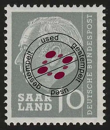 Saarland 386 Heuss 10 (Fr) 1957, O