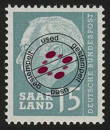 Saarland 388 Heuss 15 (Fr) 1957, O