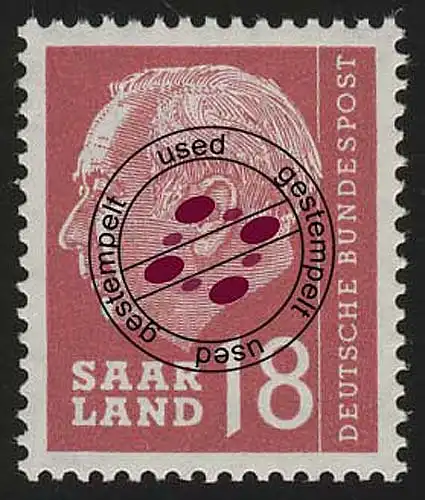 Saarland 389 Heuss 18 (Fr) 1957, O