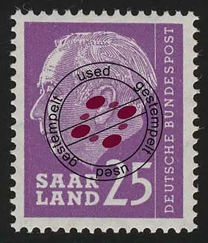 Saarland 390 Heuss 25 (Fr) 1957, O