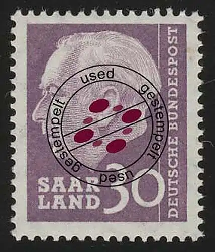 Saarland 391 Heuss 30 (Fr) 1957, O