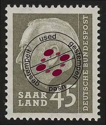 Saarland 392 Heuss 45 (Fr) 1957, O