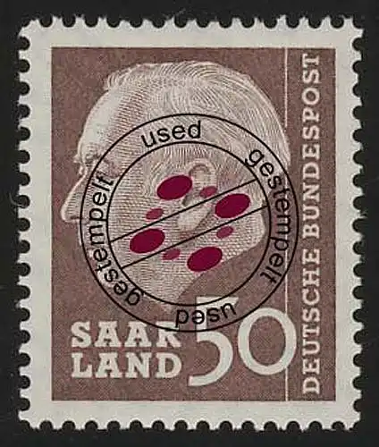 Saarland 393 Heuss 50 (Fr) 1957, O