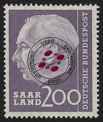 Saarland 399 Heuss 200 (Fr) 1957, O