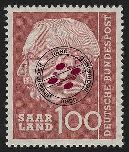 Saarland 398 Heuss 100 (Fr) 1957, O