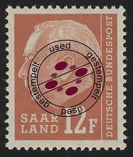 Saarland 414 Heuss 12 Fr 1957, O
