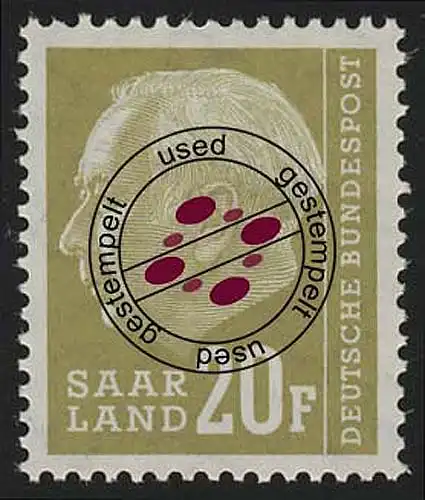 Saarland 417 Heuss 20 Fr 1957, O
