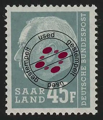 Saarland 421 Heuss 45 Fr 1957, O