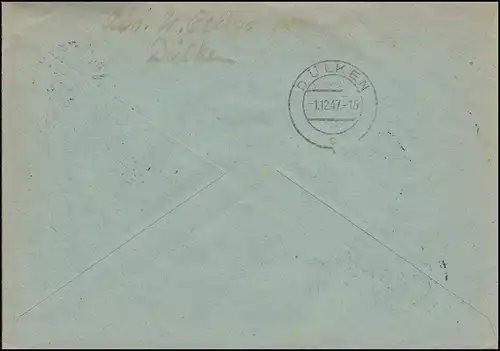 R-Brief MiF Kontrollrat I+II Not-R-Zettel Viersen 1.12.47 nach Dülken 1.12.