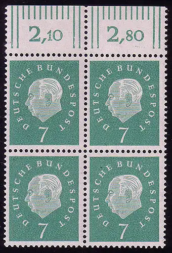 302 Heuss III 7 Pf OR-Viererbl. ** postfrisch