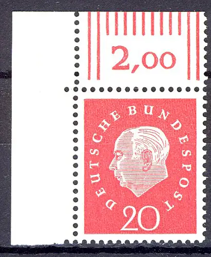 304 Heuss III 20 Pf Ecke ol ** postfrisch