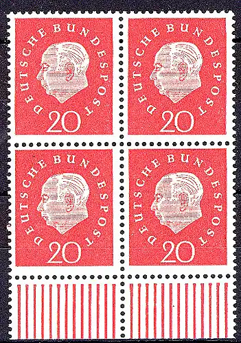 304 Heuss III 20 Pf UR-Viererbl. ** postfrisch