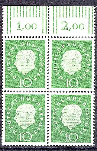 303 Heuss III 10 Pf OR-Viererbl. ** postfrisch