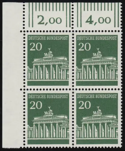 507 Brandenb. Tor 20 Pf Eck-Vbl. ol ** postfrisch