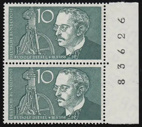 284 Rudolf Diesel ** Bogenrandziffern BRZ, Paar rechts