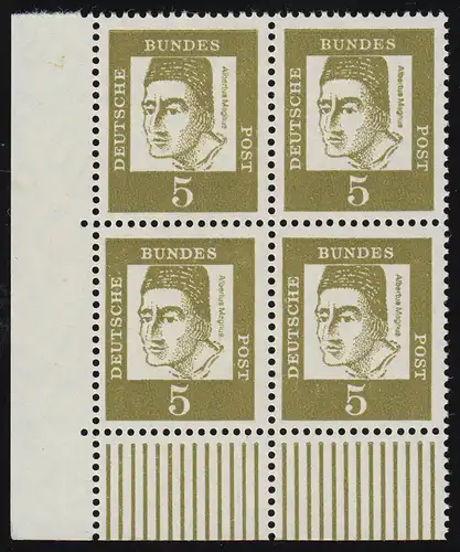 347yI Bed. Deutsche 5 Pf dünne Walzenstriche Eck-Vbl. ul ** postfrisch