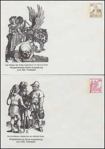 PU 108/15 + 112/6 Privatganzsachen Dürer-Ausstellung 450. Todesjahr, Set **