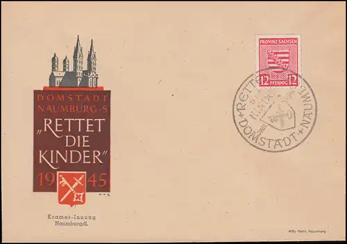 Lokalausgabe Naumburg Wappen 12 Pf auf Schmuck-Umschlag SSt NAUMBURG Januar 1946